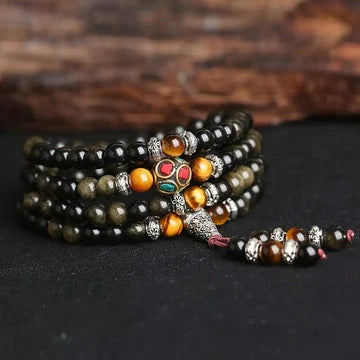 108 Beads Mala Golden Obsidian Tiger Eye Energy Necklace Bracelet - Fortune & Karma