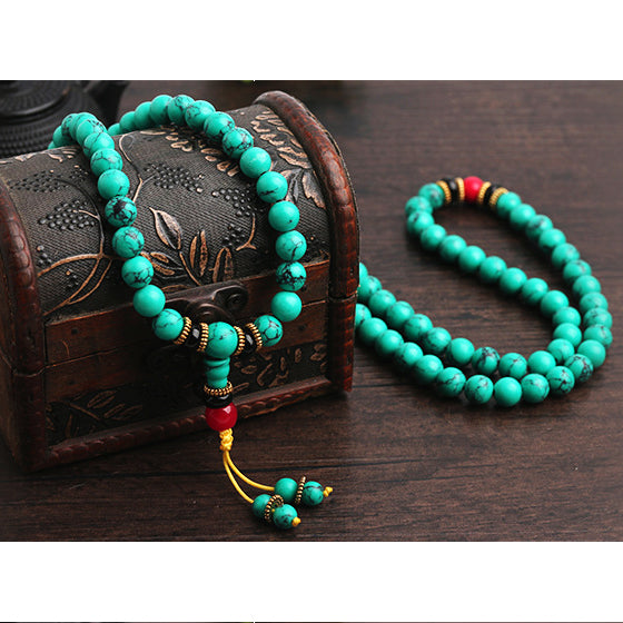 Tibetan Turquoise Healing Mala Necklace Bracelet - Fortune & Karma