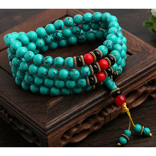 Tibetan Turquoise Healing Mala Necklace Bracelet - Fortune & Karma