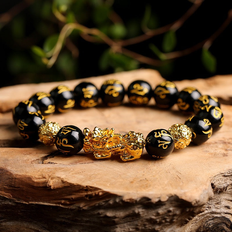 Feng Shui Pixiu Black Obsidian Wealth Bracelet - Attract Wealth - Fortune & Karma