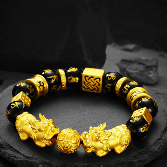 Gold-Plated Double Pixiu Bracelet - Extreme Wealth & Protection - Fortune & Karma