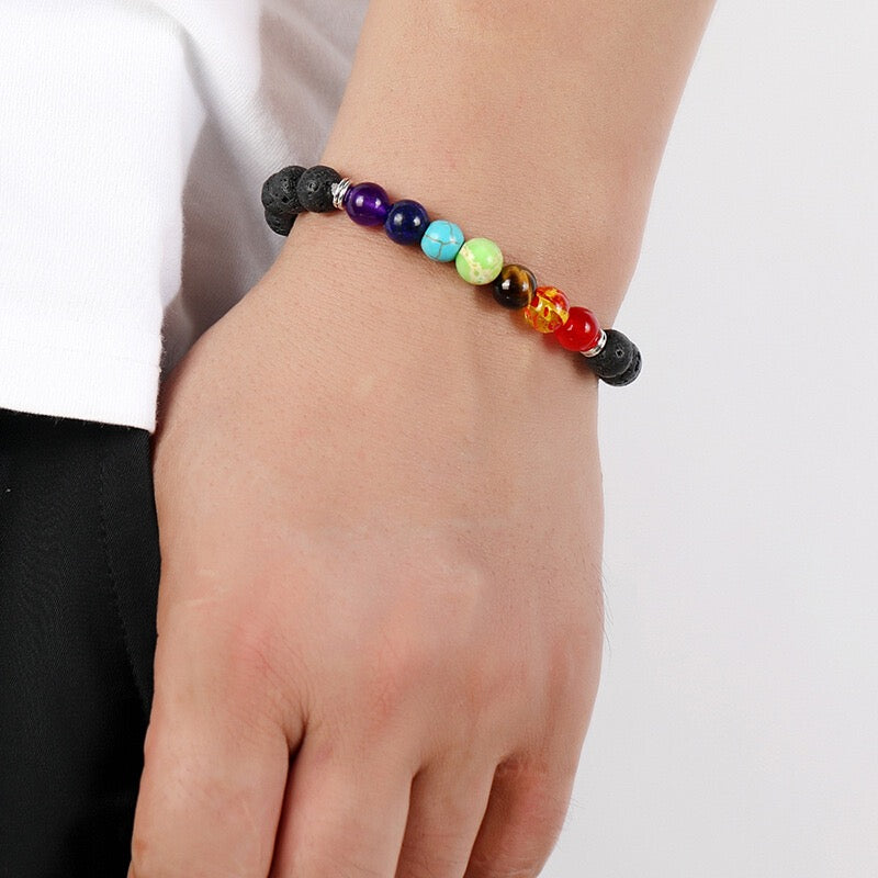 7 Chakra Lava Stone Bracelet - Essential Oil Diffuser - Fortune & Karma