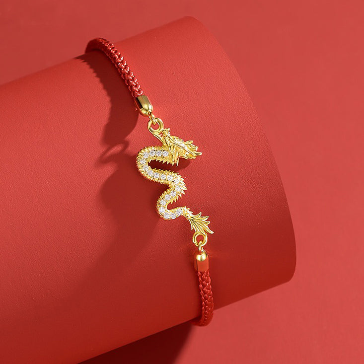 Golden Dragon Luck Red Rope Chain Bracelet - Fortune & Karma