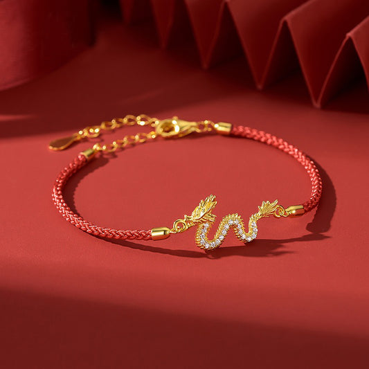 Golden Dragon Luck Red Rope Chain Bracelet - Fortune & Karma