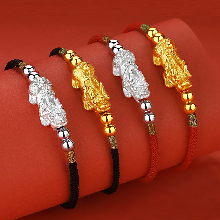 Gold-Plated PiXiu Luck Red String Bracelet - Fortune & Karma
