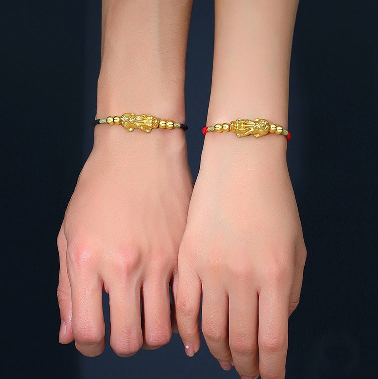 Gold-Plated PiXiu Luck Red String Bracelet - Fortune & Karma