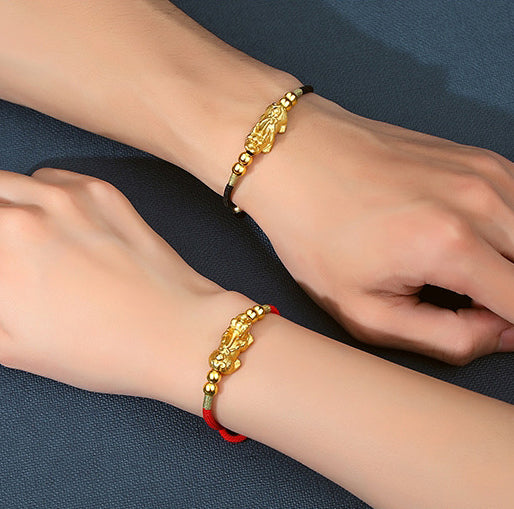 Gold-Plated PiXiu Luck Red String Bracelet - Fortune & Karma