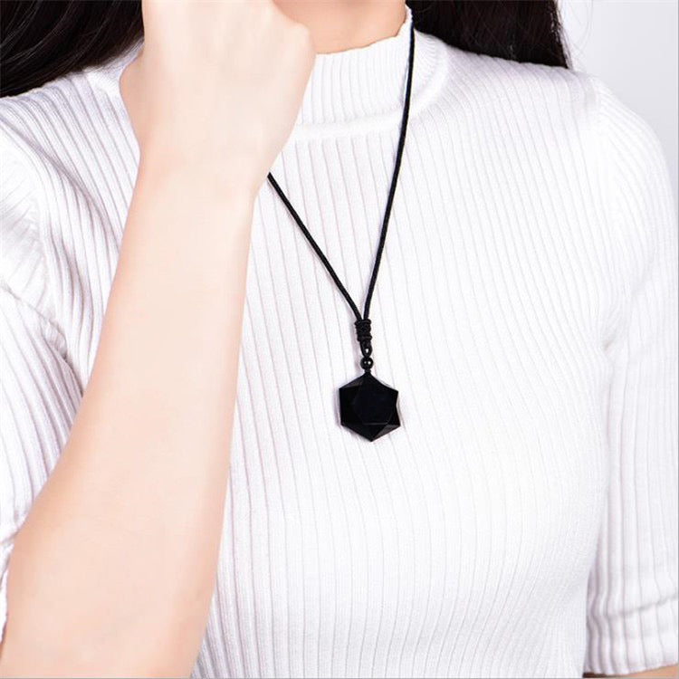 Black Obsidian Talisman Necklace - Fortune & Karma