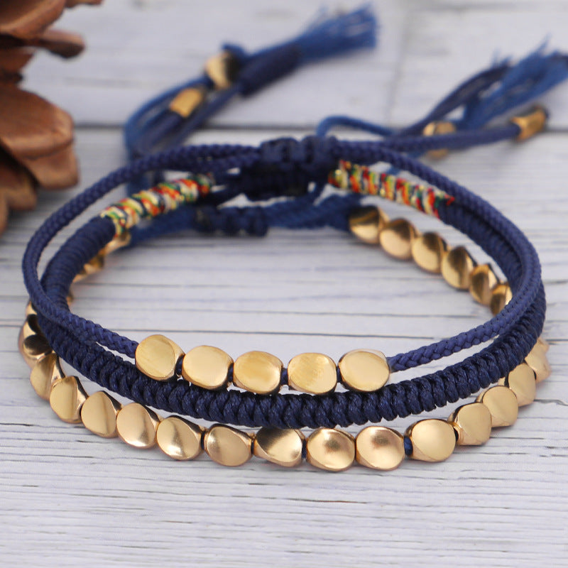 3-Piece Tibetan Copper Beads Healing Protection Luck Bracelet Set - Fortune & Karma