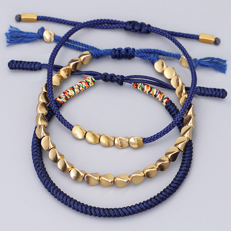 3-Piece Tibetan Copper Beads Healing Protection Luck Bracelet Set - Fortune & Karma