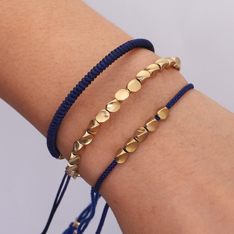 3-Piece Tibetan Copper Beads Healing Protection Luck Bracelet Set - Fortune & Karma