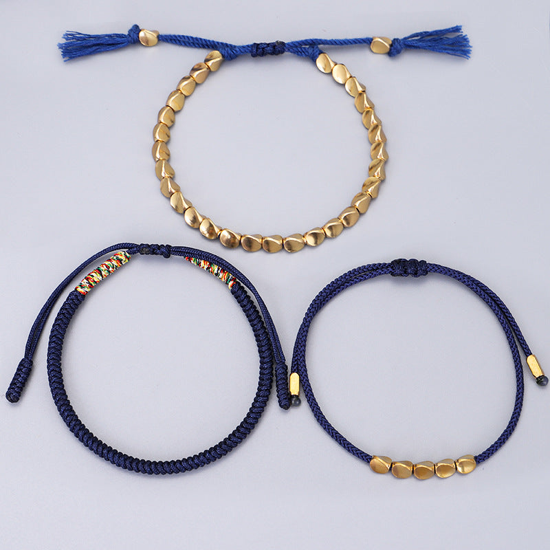 3-Piece Tibetan Copper Beads Healing Protection Luck Bracelet Set - Fortune & Karma