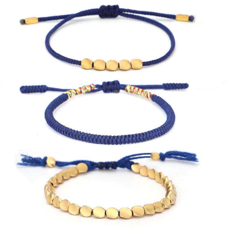 3-Piece Tibetan Copper Beads Healing Protection Luck Bracelet Set - Fortune & Karma
