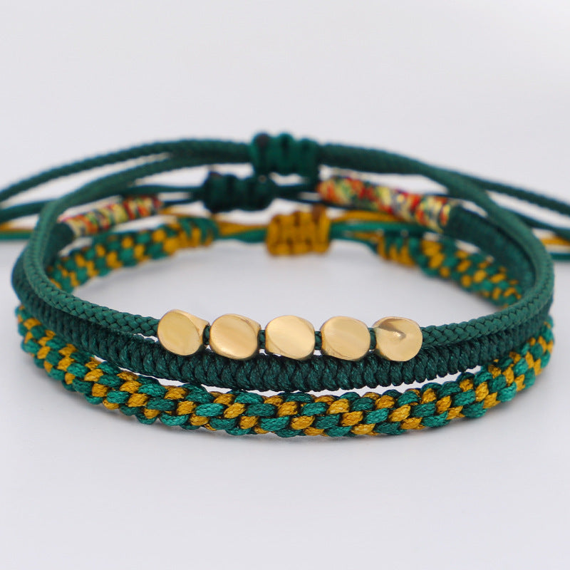 3-Piece Tibetan Copper Beads Healing Protection Luck Bracelet Set - Fortune & Karma