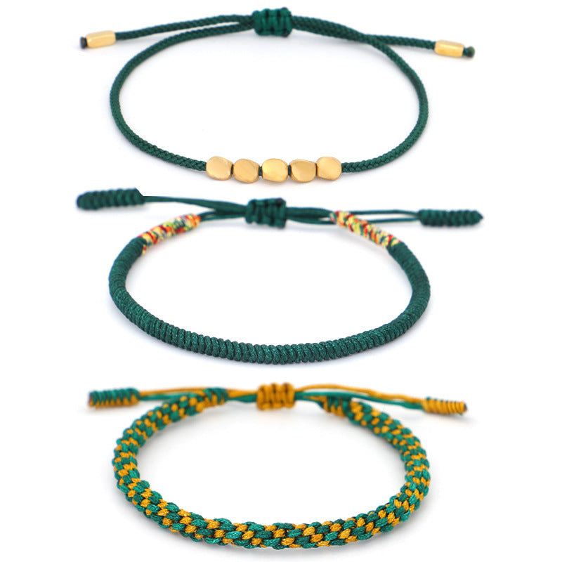 3-Piece Tibetan Copper Beads Healing Protection Luck Bracelet Set - Fortune & Karma