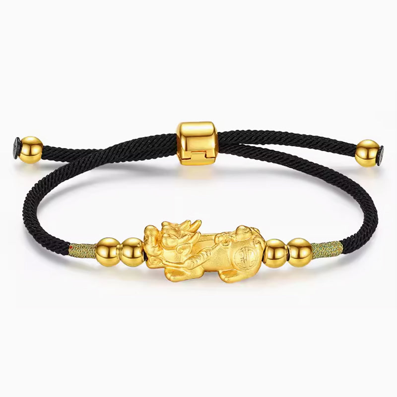 Gold-Plated PiXiu Luck Red String Bracelet - Fortune & Karma