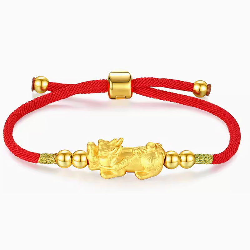 Gold-Plated PiXiu Luck Red String Bracelet - Fortune & Karma