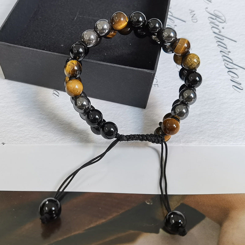 Tiger Eye Agate Black Obsidian Bracelet - Fortune & Karma