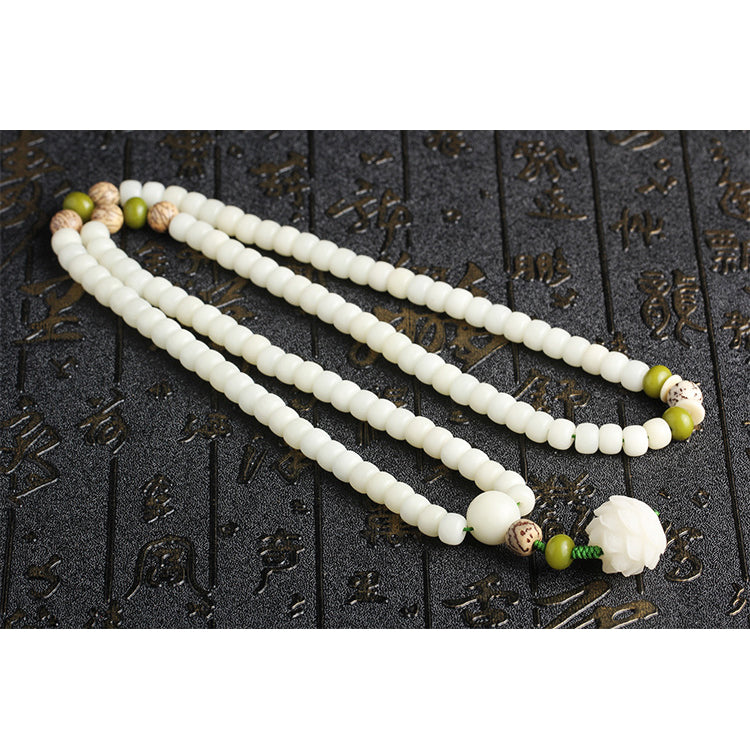 White Jade Bodhi Lotus Mala Harmony Necklace Bracelet - Fortune & Karma