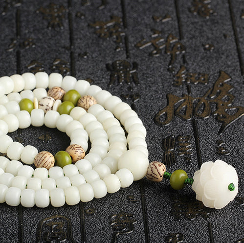 White Jade Bodhi Lotus Mala Harmony Necklace Bracelet - Fortune & Karma