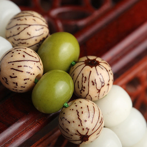 White Jade Bodhi Lotus Mala Harmony Necklace Bracelet - Fortune & Karma