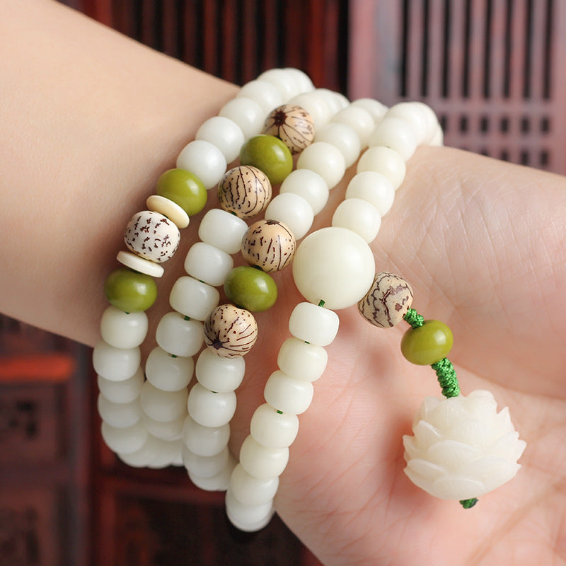 White Jade Bodhi Lotus Mala Harmony Necklace Bracelet - Fortune & Karma
