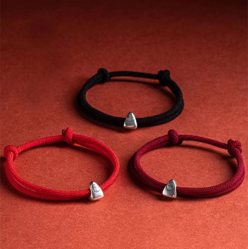 925 Sterling Silver Fu Character Blessing Handmade Braided Bracelet - Fortune & Karma