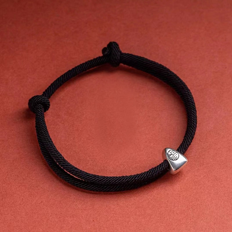 925 Sterling Silver Fu Character Blessing Handmade Braided Bracelet - Fortune & Karma