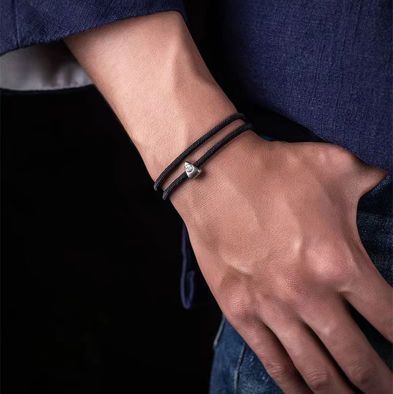925 Sterling Silver Fu Character Blessing Handmade Braided Bracelet - Fortune & Karma