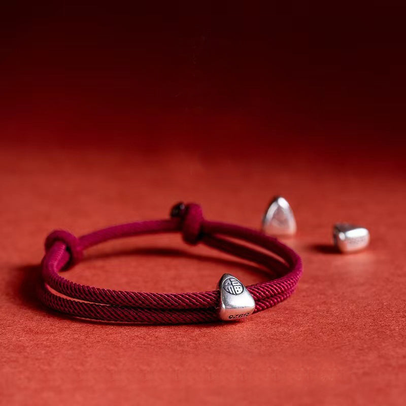 925 Sterling Silver Fu Character Blessing Handmade Braided Bracelet - Fortune & Karma
