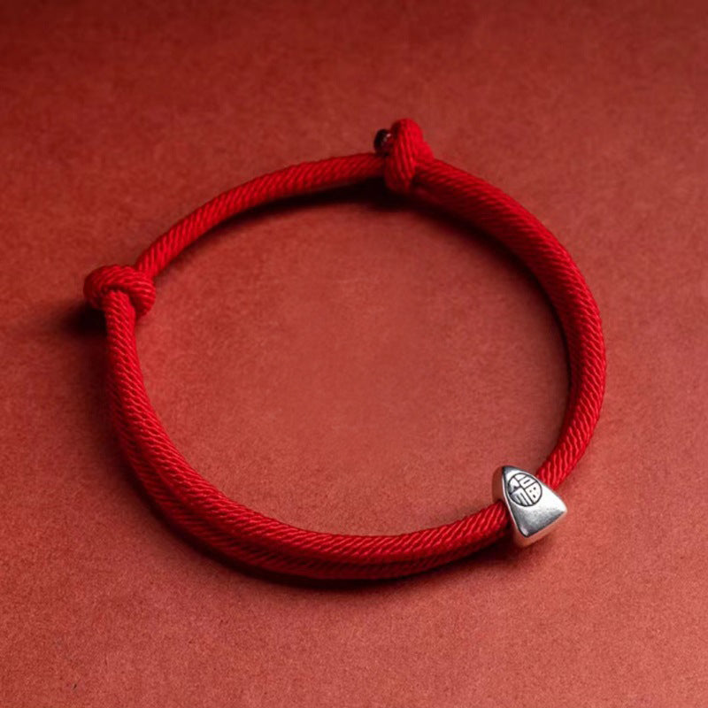 925 Sterling Silver Fu Character Blessing Handmade Braided Bracelet - Fortune & Karma