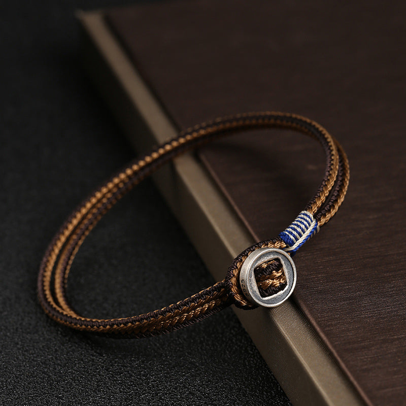 925 Sterling Silver Handmade Button Protection Weave String Bracelet - Fortune & Karma