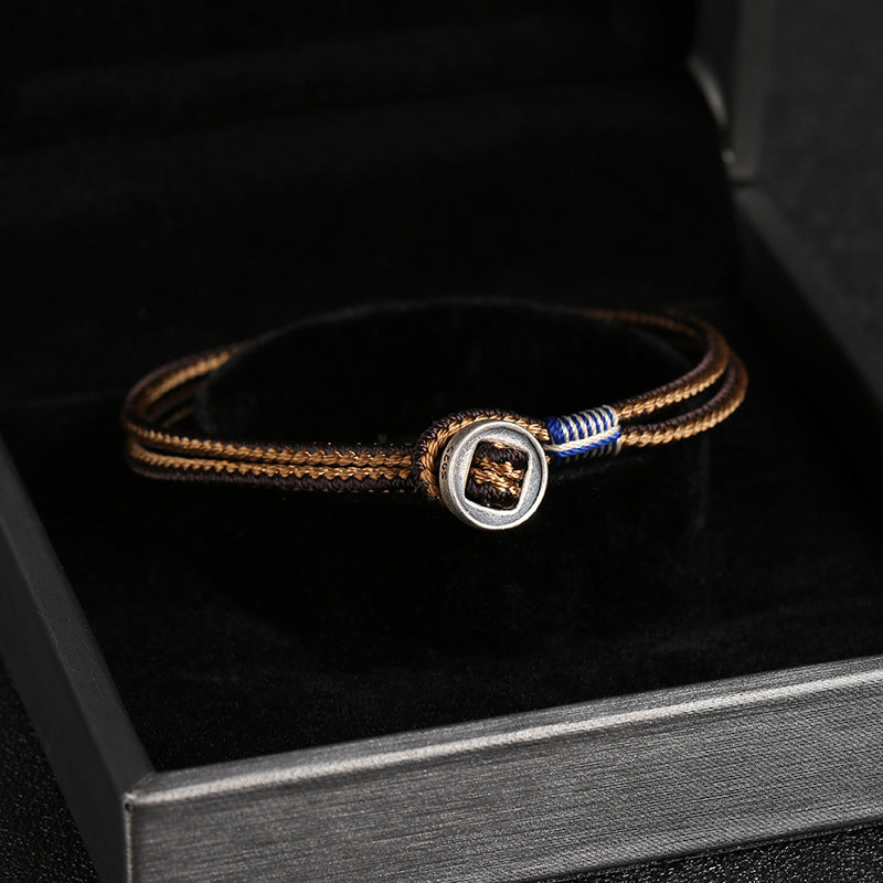 925 Sterling Silver Handmade Button Protection Weave String Bracelet - Fortune & Karma