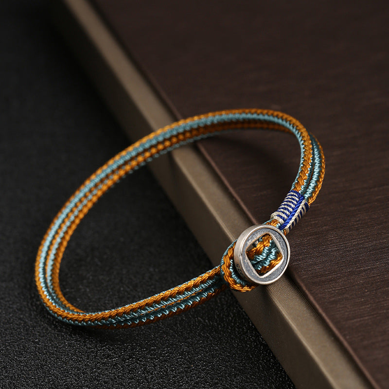 925 Sterling Silver Handmade Button Protection Weave String Bracelet - Fortune & Karma