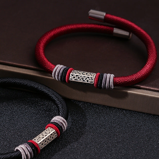 925 Sterling Silver Om Mani Padme Hum Peace Red String Bracelet - Fortune & Karma