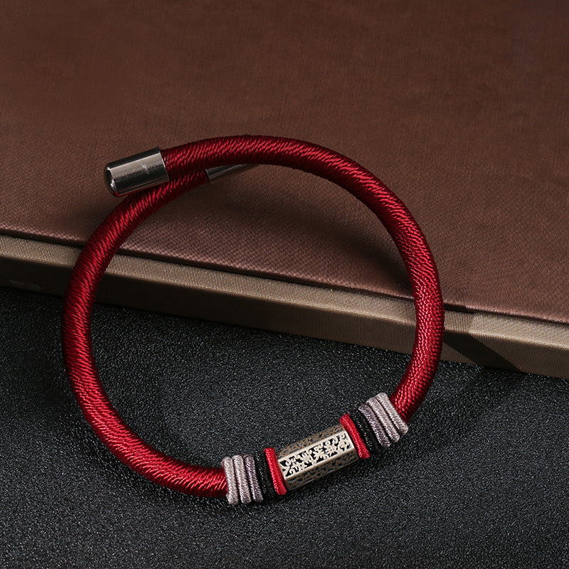 925 Sterling Silver Om Mani Padme Hum Peace Red String Bracelet - Fortune & Karma