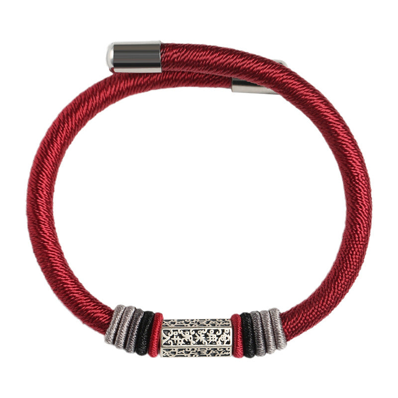 925 Sterling Silver Om Mani Padme Hum Peace Red String Bracelet - Fortune & Karma