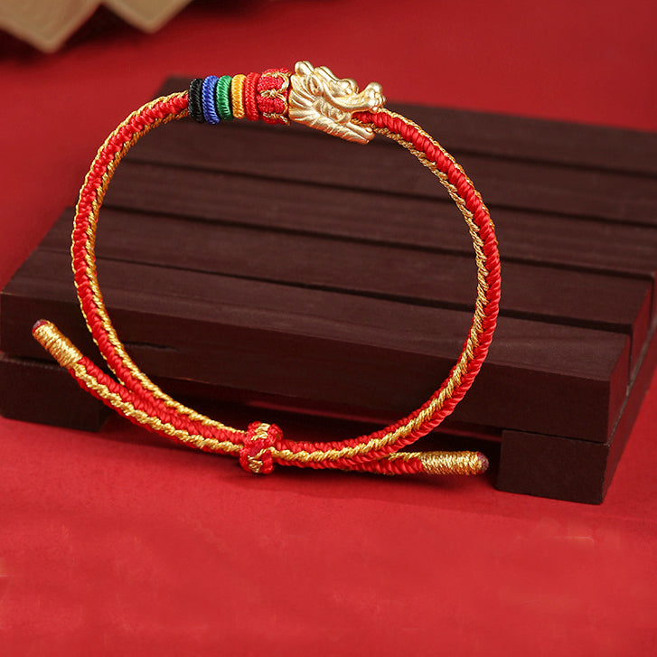 999 Sterling Silver Luck Dragon Colorful Rope Bracelet - Fortune & Karma