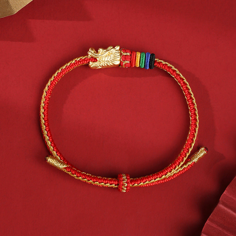 999 Sterling Silver Luck Dragon Colorful Rope Bracelet - Fortune & Karma