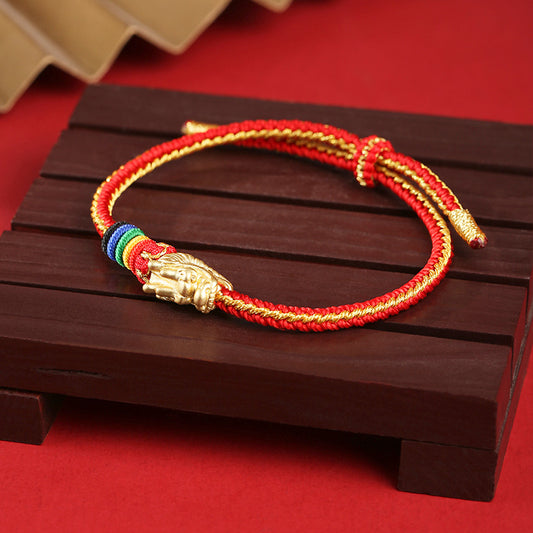 999 Sterling Silver Luck Dragon Colorful Rope Bracelet - Fortune & Karma