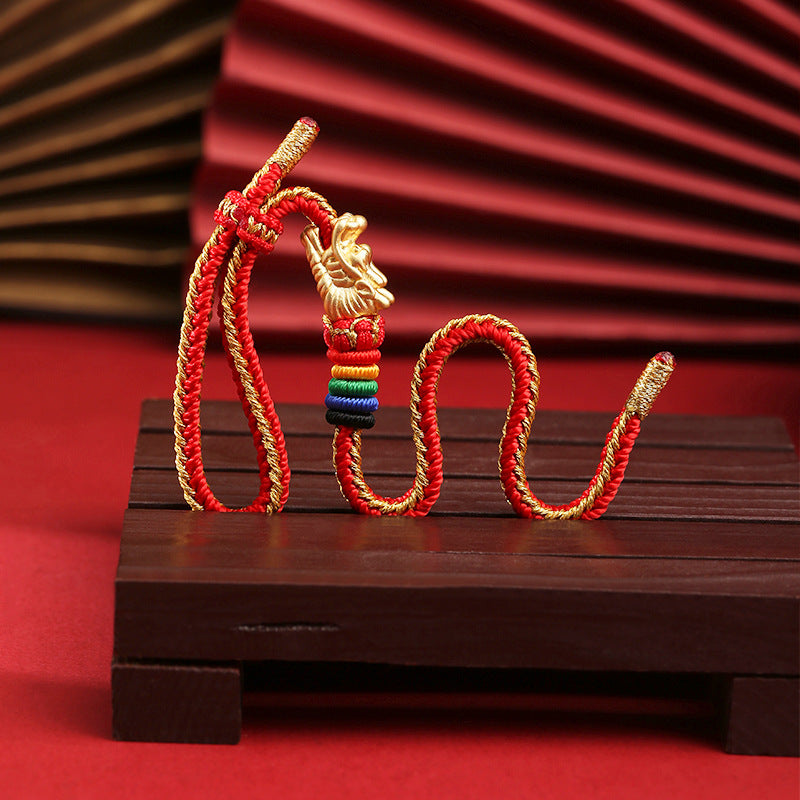 999 Sterling Silver Luck Dragon Colorful Rope Bracelet - Fortune & Karma