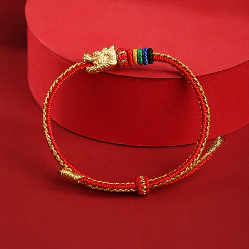 999 Sterling Silver Luck Dragon Colorful Rope Bracelet - Fortune & Karma