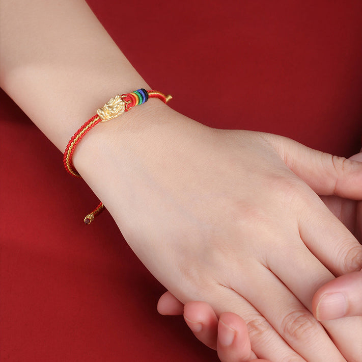 999 Sterling Silver Luck Dragon Colorful Rope Bracelet - Fortune & Karma