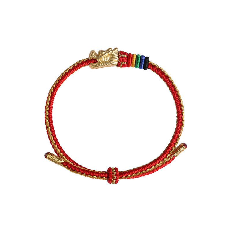 999 Sterling Silver Luck Dragon Colorful Rope Bracelet - Fortune & Karma