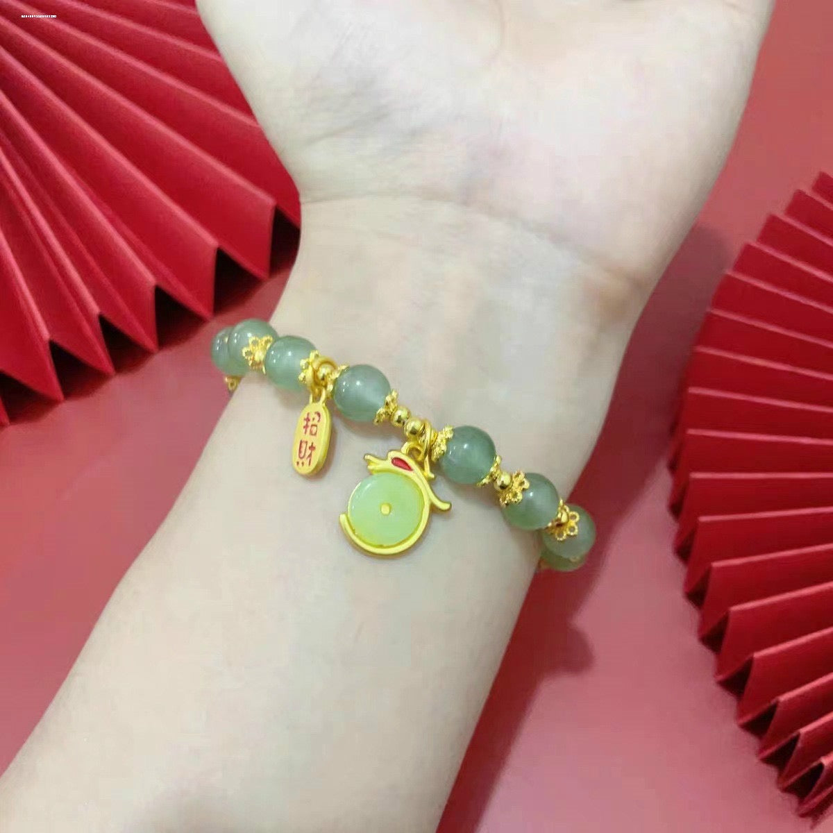 Dragon Red Agate Green Aventurine Peace Buckle Fu Character Lucky Fortune Bracelet - Fortune & Karma