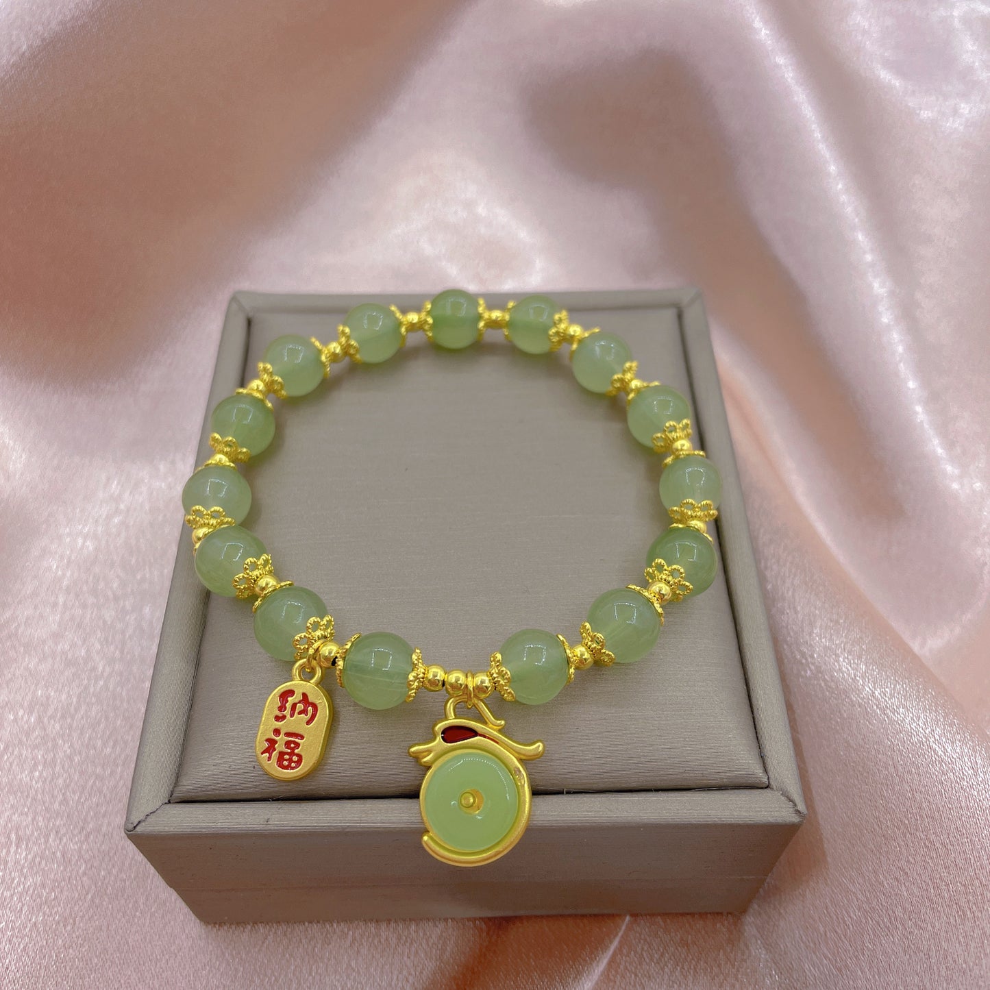 Dragon Red Agate Green Aventurine Peace Buckle Fu Character Lucky Fortune Bracelet - Fortune & Karma