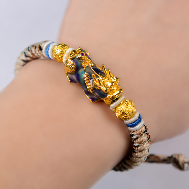 Feng Shui PiXiu Color Change Copper Coin Beads Wealth String Bracelet - Fortune & Karma