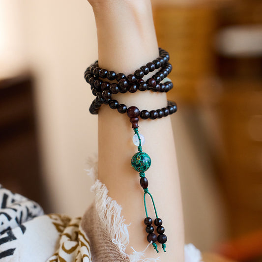 108 Small Leaf Red Sandalwood with lacquer bead Serenity Bracelet/Necklace