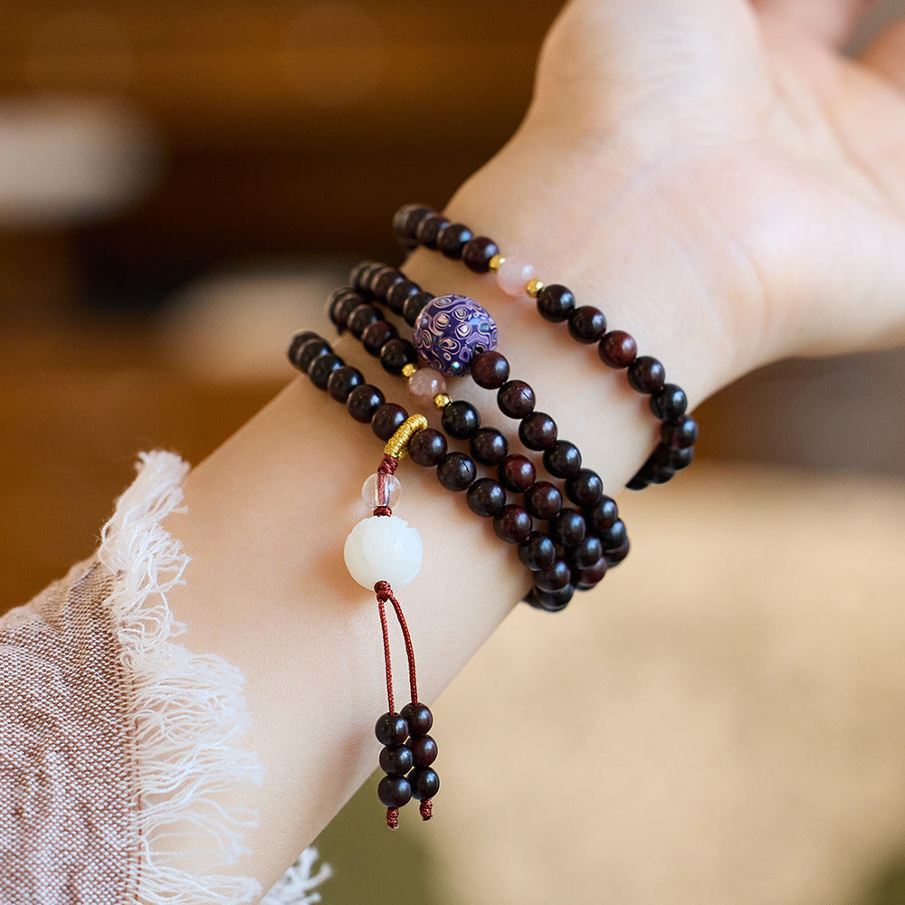 108 Small Leaf Red Sandalwood with lacquer bead Serenity Bracelet/Necklace