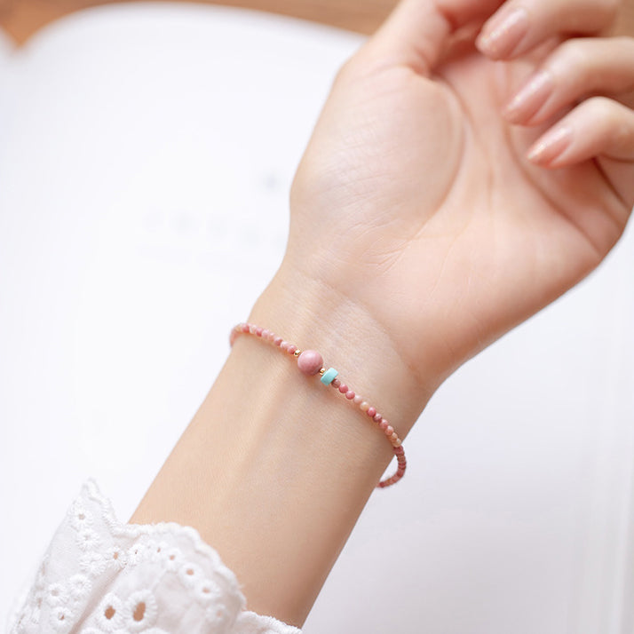 14K Gold Plated Natural Rhodonite Loving Energy Chain Bracelet - Fortune & Karma